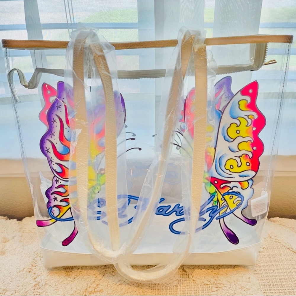Ed Hardy Clear Tote with Colorful Butterfly Design